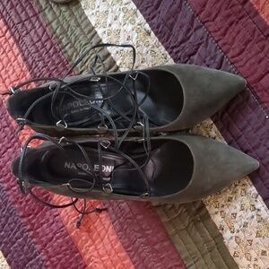NAPOLEONI* ladies suede size 38 tie up chunky heel w/ leather sole made in Italy